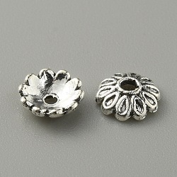 Tibetan Style Alloy Bead Cap, Flower, Multi-Petal, Antique Silver, 8x2.5mm, Hole: 1.5mm, 50pcs/bag(FIND-CJC0004-41AS-02)