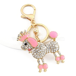 Zinc Alloy Keychain, with Rhinestone and Enamel, Dog, Pink, Pendant: 50x65mm(PW-WG83A24-01)