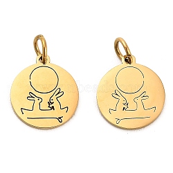 304 Stainless Steel Charms, with Jump Ring, Flat Round Charm, Laser Cut, Golden, Rabbit, 13.5x11.5x1mm, Hole: 3.4mm(STAS-D050-07G-16)