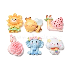 Animal Them Opaque Resin Cabochons, Mixed Shapes, Mixed Color, 21.5~31x22~27x9~11mm(RE-CBAE980-07)