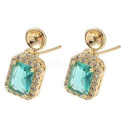 Brass Pave Cubic Zirconia Stud Earring Findings, Rectangle, with 925 Sterling Silver Pin, Real 18K Gold Plated, 19x19.5mm, Pin: 0.7mm(KK-C172-10G)