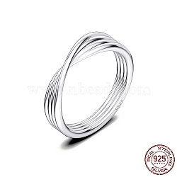 Rhodium Plated 925 Sterling Silver Criss Cross Finger Ring, with S925 Stamp, Real Platinum Plated, US Size 6 1/2(16.9mm)(RJEW-C064-33B-P)