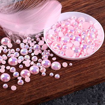 Pearlized ABS Cabochons, Flat Round, Pearl Pink, 4x2mm, 500pcs/bag
