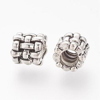 Alloy European Beads with Screw, Large Hole Beads, Column, Antique Silver, 9x9mm, Hole: 4mm