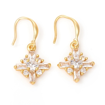Dangle Earring, with Clear Cubic Zirconia and Brass Findings, Star, Golden, 33mm, Pin: 1mm