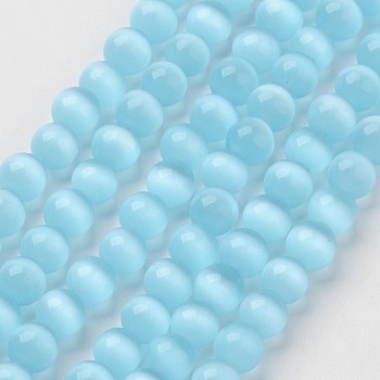 Cat Eye Beads, Round, Sky Blue, 8mm, Hole: 1mm, about 49pcs/strand, 15.5 inch