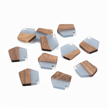 Transparent Resin & Walnut Wood Pendants, Waxed, Polygon, Cornflower Blue, 20.5x18.5x3~4mm, Hole: 2mm