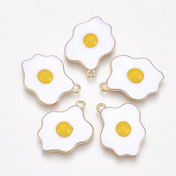 Alloy Pendants, with Enamel, Fried Egg/Poached Egg, Light Gold, White, 23.5x19x3.5mm, Hole: 1.5mm