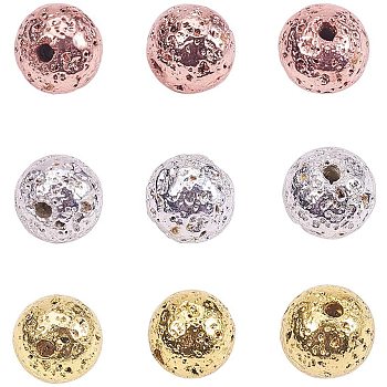 Electroplated Natural Lava Rock Beads, Round, Bumpy, Mixed Color, 6~7mm, Hole: 1mm, 180pcs/box