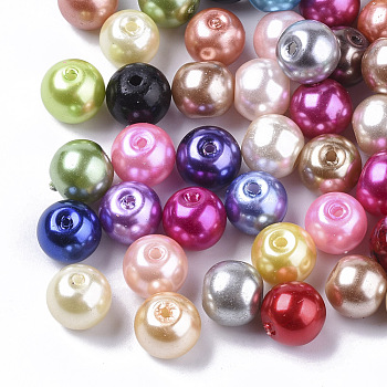 Glass Pearl Beads, Pearlized, Round, Mixed Color, 8mm, Hole: 1.2mm