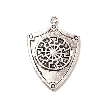 Tibetan Style Alloy Pendants, Shield Charm, Antique Silver, 43x29.5x2.5mm, Hole: 2.6mm