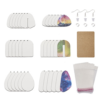 DIY Sublimation Dangle Earring Making Finding Kits, Including Density Board Blank Heat Transfer Earring Pendants, Cardboard Display Cards, Iron Earring Hooks, White, 216Pcs/set