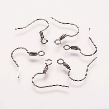 Brass Earring Hooks, Ear Wire, with Horizontal Loop, Nickel Free, Gunmetal, 17mm, Hole: 1.5mm, 21 Gauge, Pin: 0.7mm