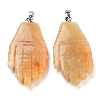 Natural Topaz Jade Carved Pendants, Hand Charms with Platinum Platinum Tone Metal Snap on Bails, 44x23x5mm, Hole: 7x4mm