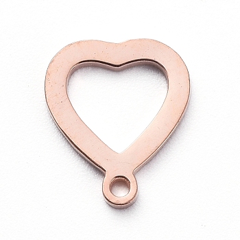 Vacuum Plating 304 Stainless Steel Open Heart Charms, Cut-Out, Manual Polishing, Hollow, Rose Gold, 10x8x1mm, Hole: 0.8mm