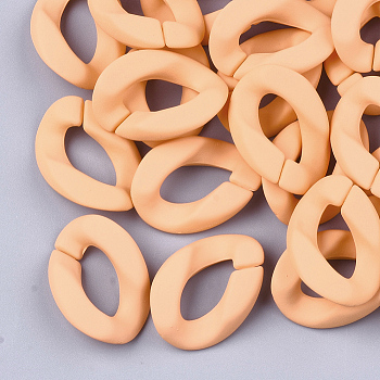 Spray Painted Acrylic Linking Rings, Quick Link Connectors, For Curb Chains Making, Rubberized Style, Twist, Sandy Brown, 29x20.5x6mm