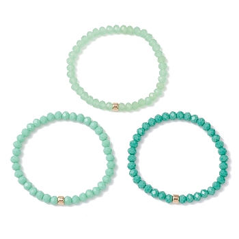 3Pcs Faceted Imitation Jade & Opaque Glass Rondelle Beaded Stretch Bracelets for Women, Medium Aquamarine, Inner Diameter: 2 inch(5cm)