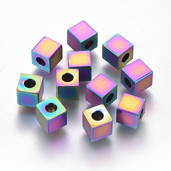 Ion Plating(IP) 304 Stainless Steel Beads, Cube, Rainbow Color, 6x6x6mm, Hole: 3mm