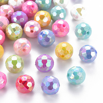 Opaque Acrylic Beads, Faceted, Dyed, AB Color, Round, Mixed Color, 12x11.5mm, Hole: 1.8mm