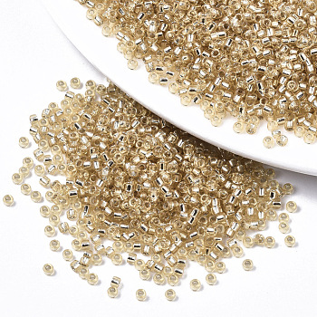 Glass Seed Beads, Fit for Machine Eembroidery, Silver Lined, Round, Blanched Almond, 2.5x1.5mm, Hole: 1mm, about 20000pcs/bag