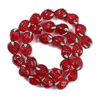 Handmade Lampwork Beads Strand, Strawberry, Dark Red, 13~14x11.5~12x10~10.5mm, Hole: 1.2mm, about 30pcs/strand, 15.55''(39.5cm)