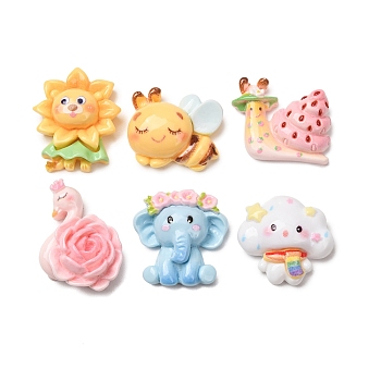 Animal Them Opaque Resin Cabochons, Mixed Shapes, Mixed Color, 21.5~31x22~27x9~11mm