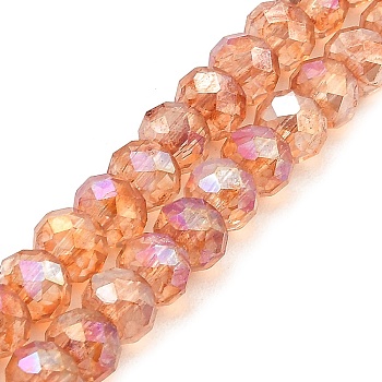Spray Painted Imitation Jade Glass Beads Strands, AB Color Plated, Faceted, Round, Light Salmon, 6x5mm, Hole: 1.2mm, about 90pcs/strand, 17.72''(45cm)