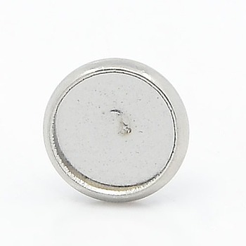 304 Stainless Steel Flat Round Stud Earring Settings, Earring Posts, Stainless Steel Color, Tray: 6mm, 8mm, Pin: 1mm