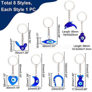 Pandahall Elite 8Stk. 8 Glas-Schlüsselanhänger(KEYC-PH0001-53)-4