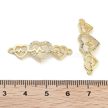 Rack Plating Brass Micro Pave Clear Cubic Zirconia Triple Heart Connector(KK-Z064-32G)-3