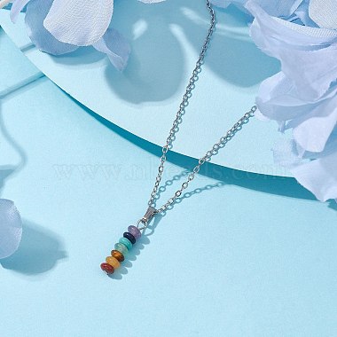 Natural & Synthetic Mixed Gemstone Disc Pendant Necklaces(NJEW-JN04623-01)-2