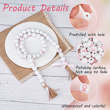 Printed Breast Cancer Awareness Pink Ribbon Pattern Wood Beads for Valentine's Day(WOOD-WH0033-01)-4