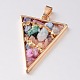 Dyed Triangle Golden Tone Brass Natural Crystal Pendants(G-M245-01)-2