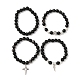 4Pcs 4 Style Natural Silver Obsidian & Lava Rock Stretch Bracelets Set(BJEW-JB09480)-4