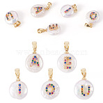 5Pcs 5 Styles Natural Cultured Freshwater Pearl Pendants, with Brass Micro Pave Colorful Cubic Zirconia Findings, Nuggets with Letter, Long-Lasting Plated, Golden, Letter, 17~27x12~16x6~12mm, Hole: 4x2.5mm, 1pc/style(KK-TA0002-27)