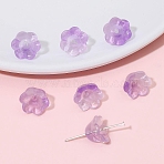 10Pcs Gradient Color Transparent Glass Bead Caps, Six-Petal Flowers, Orchid, Lilac, 12x7mm(PW-WG464DA-07)