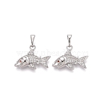Brass Micro Pave Cubic Zirconia Pendants, Shark Charms, Platinum, 16x20x4mm, Hole: 6x3mm(KK-Q073-12P)