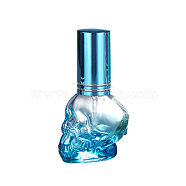 Glass Spray Bottles, with Aluminum Lid, Skull, Deep Sky Blue, 3.5x2.7x6.7cm, Capacity: 8ml(0.27fl. oz)(SKUL-PW0002-044F)
