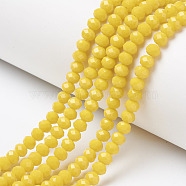 Opaque Solid Color Glass Beads Strands, Faceted, Rondelle, Yellow, 8x6mm, Hole: 1mm, about 65~68pcs/strand, 15.7~16.1 inch(40~41cm)(EGLA-A034-P8mm-D04)