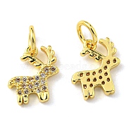 Rack Plating Brass Micro Pave Cubic Zirconia Charms, with Jump Ring, Deer, Real 18K Gold Plated, 10.5x9x1.6mm, Hole: 3.2mm(KK-D036-07G)