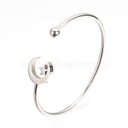 304 Stainless Steel Cuff Bangle Making, with 201 Stainless Steel Beads, Moon with Star, Stainless Steel Color, 2-3/8 inch(59mm)(STAS-Q209-09)