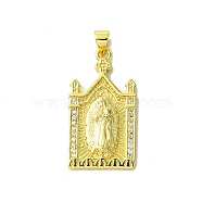 Real 18K Gold Plated Brass Micro Pave Clear Cubic Zirconia Pendants, Building, 31x16.5x3mm, Hole: 3.5x5mm(KK-H472-36F-G)