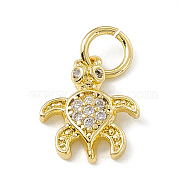Brass Micro Pave Cubic Zirconia Charms, with Jump Ring, Tortoise Charm, Real 18K Gold Plated, 12.5x10x2.5mm, Hole: 3mm(ZIRC-F132-32G)