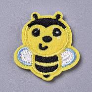Computerized Embroidery Cloth Iron on/Sew on Patches, Costume Accessories, Appliques, Bees, Yellow, 32x30x1.5mm(DIY-I016-35)