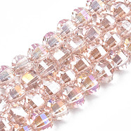 Electroplate Transparent Glass Beads Strands, Faceted, Round, Pink, 9.5x8.5mm, Hole: 1.5mm, about 65~70pcs/strand, 22.05 inch~23.62 inch(56~60cm)(EGLA-N002-30-C03)