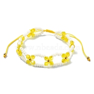 Woven Glass Flower Adjustable Braided Bead Bracelets for Women, Yellow, Inner Diameter: 1-7/8~3-1/4 inch(4.65~8.2cm)(BJEW-MZ00100-01)