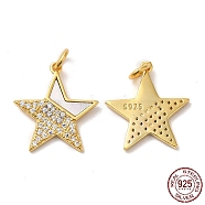925 Sterling Silver Micro Pave Cubic Zirconia Pendants, Star Charm, with Shell & Jump Ring & 925 Stamp, Real 18K Gold Plated, 16.5x15x1.5mm, Hole: 3mm(STER-I010-06G)