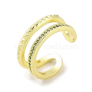 Real 18K Gold Plated Brass Micro Pave Cubic Zirconia Open Cuff Rings, Green, 10.5mm, US Size 7(17.3mm)(RJEW-M170-06G-02)