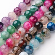 Natural Striped Agate/Banded Agate Beads Strands, Round, Dyed & Heated, Mixed Color, 6mm, Hole: 1mm, about 64pcs/strand, 14.5 inch(G-D845-01-6mm)