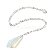 Opalite Cone Pointed Dowsing Pendulums, with Silver Plated Iron Curb Chains, Faceted, 210~215mm(G-A249-02S-08)